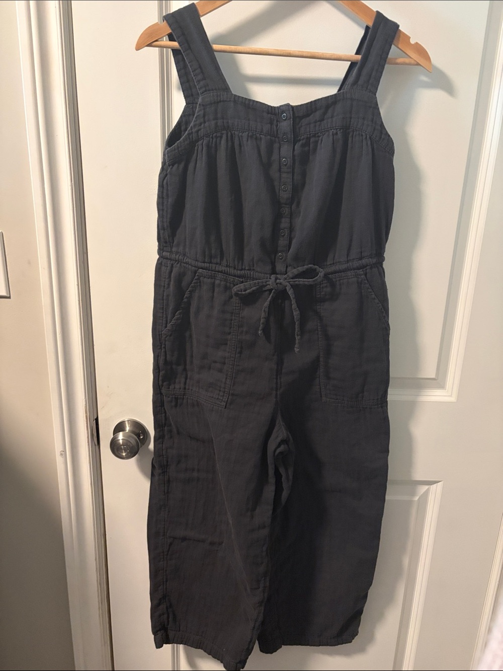 Old Navy Dark Charcoal Button-Front Sleeveless Jumpsuit